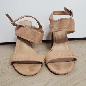 Light pink heels with wooden heel